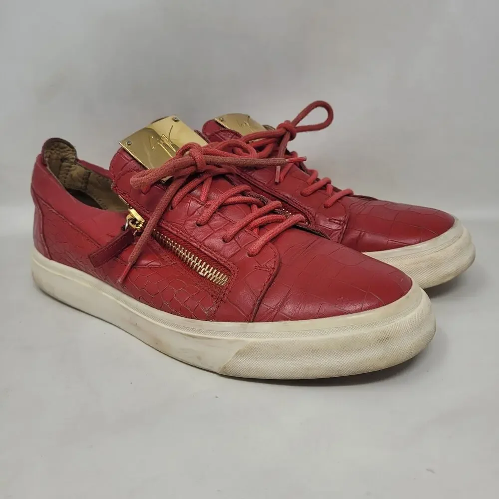 Giuseppe Zanotti Shoes EU40 US7 Red Leather Croc Embossed Low Top Lace Up Italy‎